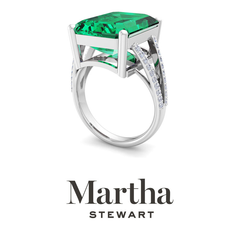 Martha Stewart 10 1/4ctw. Emerald Cut Emerald & Lab Grown Diamond Ring In Sterling Silver image number null